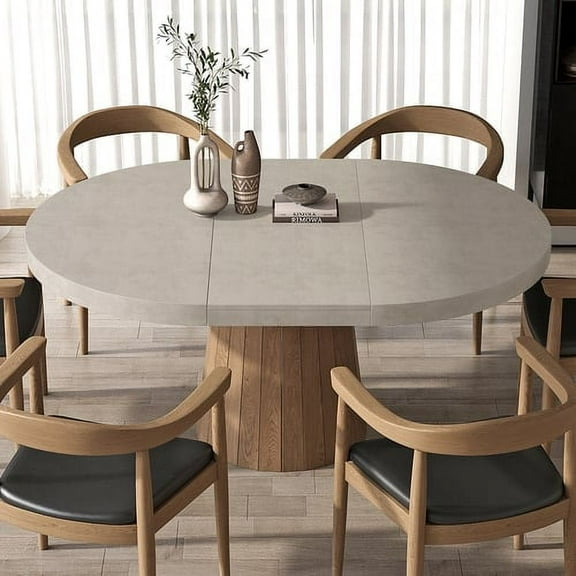 Homary Japandi 55 in Oval Extendable Dining Table, Gray