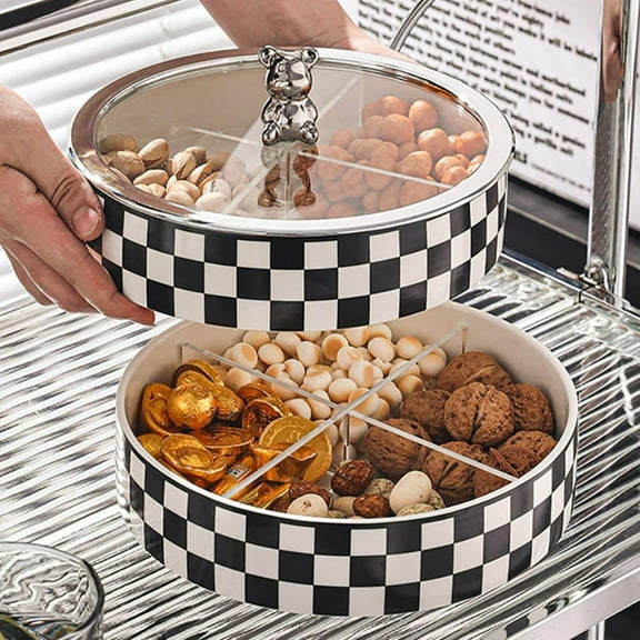 Homary Modern 8.9 2-Tier Divided Snack Tray with Lid Checkerboard Serving Tray & Food Storage Container for Cheese, Party Snacks