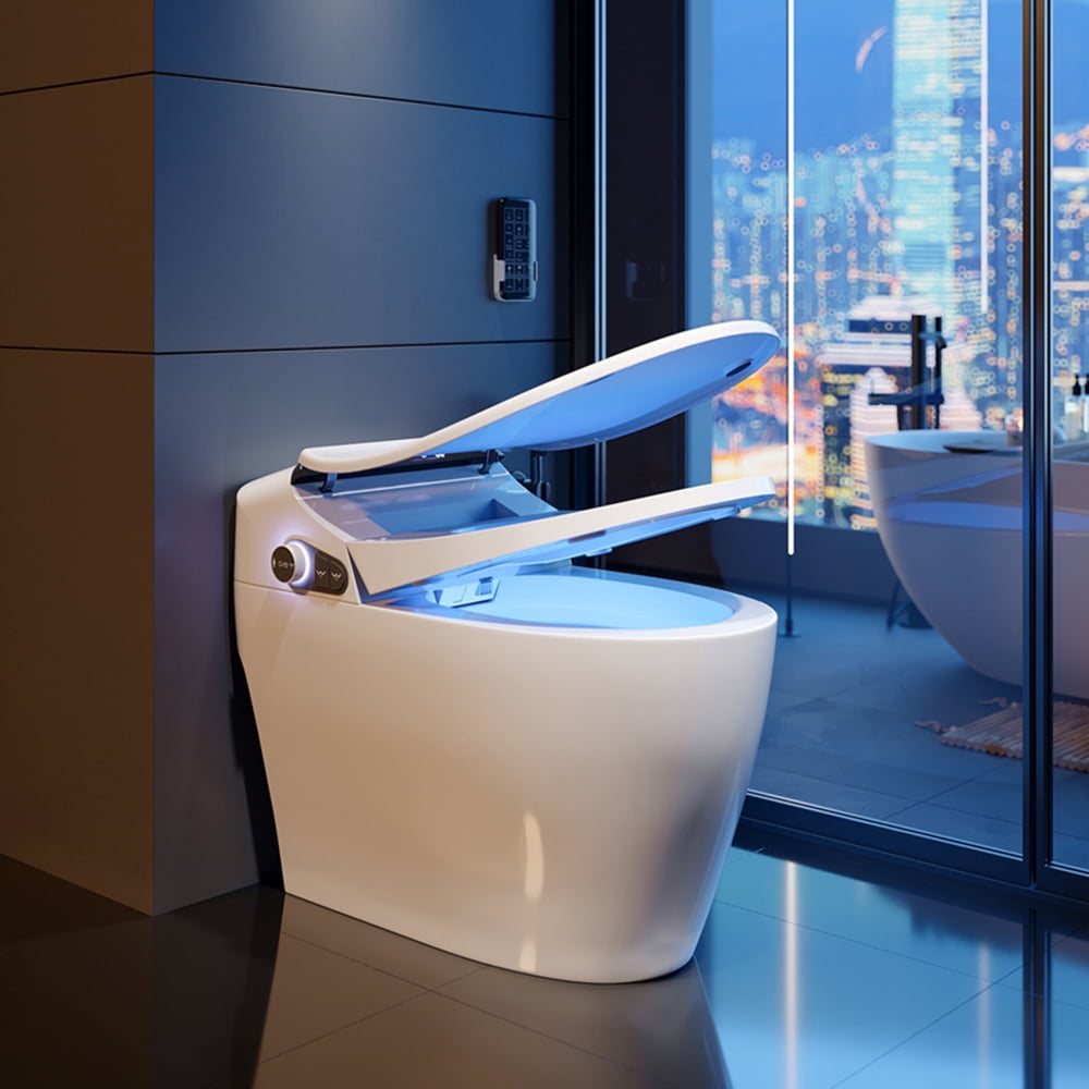 Modern White Smart Elongated One-Piece Toilet with Bidet