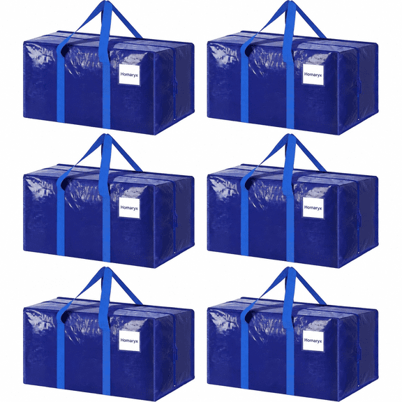 Homaryx 6 Pack Extra Heavy Duty Large Moving Bags with Strong Zipper & Comfortable Handles, Sturdy & Durable Clothes Storage Bags Totes Bins, Packing Moving Boxes for College Supplies, Blue