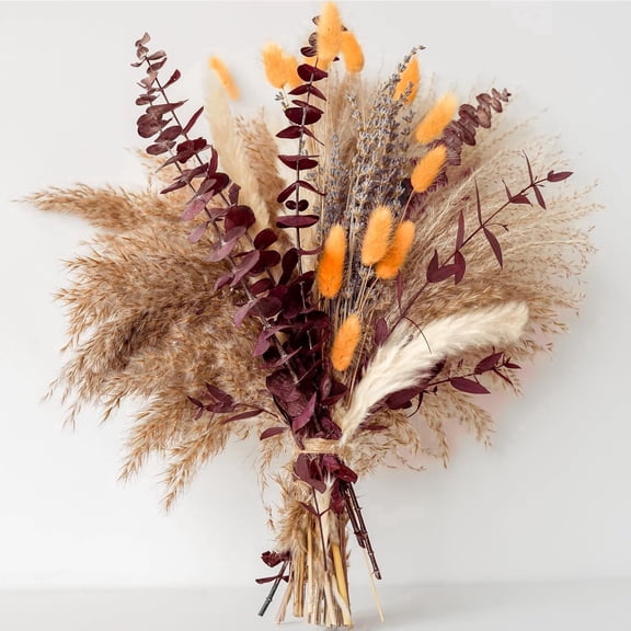Homaryx Fall Dried Flower Bouquet with Pampas Grass, Bunny Tails, Lavender & Eucalyptus, Boho Autumn Decor for Home Vase Porch Thanksgiving