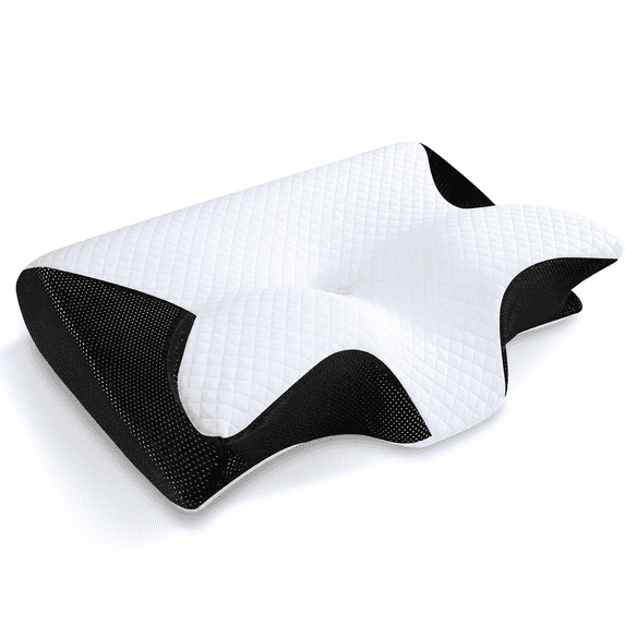Homaryx Memory Foam Cervical Pillow, 2 in 1 Ergonomic Contour Orthopedic Pillow for Neck Pain, Contoured Support Pillows for Side Back Stomach Sleepers Black