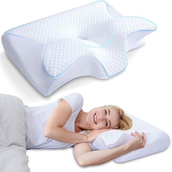 Homaryx Memory Foam Cervical Pillow, 2 in 1 Ergonomic Contour Orthopedic Pillow for Neck Pain, Contoured Support Pillows for Side Back Stomach Sleepers White
