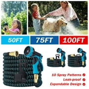 Homasy 100ft Flexible Garden Hose w/10 Function Nozzles, Expandable Water Hose with 3 /4 Inch Solid Brass Fittings & Durable 3-Layer Latex Core, Lightweight Hose for Watering and Washing