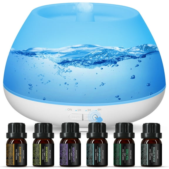 Homasy Essential Oil Diffuser with Oils, 500ml Aroma Diffuser & Top 6 Pure Oils Gift Set