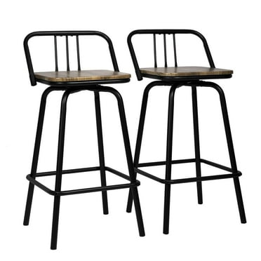 Homaterial Collection Swivel Low-Back Counter Stools, Wooden Seat Barstools, Light Brown (Set of 2)