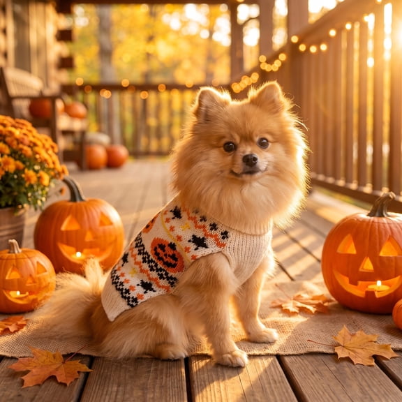 Homatt Cream Pumpkin Halloween Pet Sweater Knit Pullover for Dogs and Cats