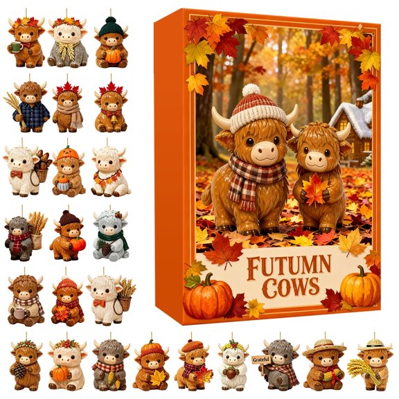 Homatt Highland Cow Fall Countdown Calendar 24 Day Acrylic Hanging Ornaments