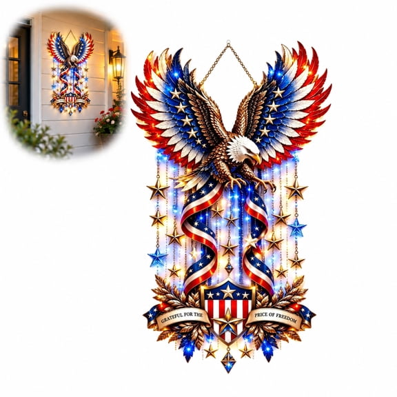 Homatt Patriotic Eagle LED Wall Hanging Acrylic Light Up Decor for Fourth of July Entryway
