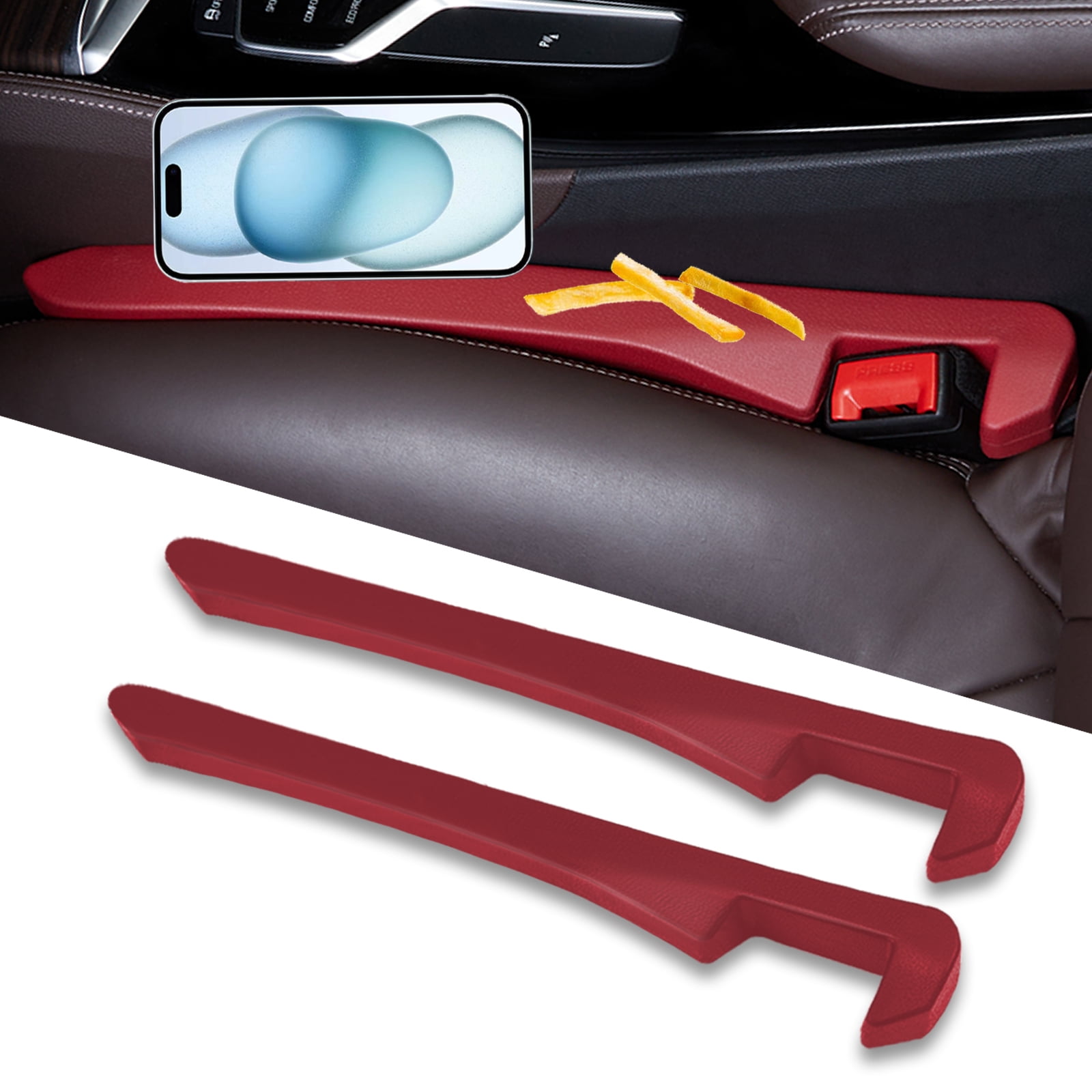 Homaupt Car Seat Gap Filler, 2 Pack PU Leather Fill The Gap Between Seat and Center Console, Seat Crevice Blocker Stop Things from Dropping, Universal Vehicle Interior Accessories for Car SUV Red