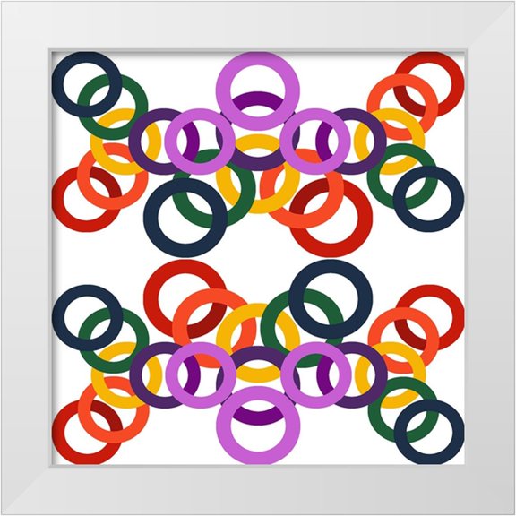Homawoo, Richard 12x12 White Modern Wood Framed Museum Art Print Titled - Rainbow Circles-12