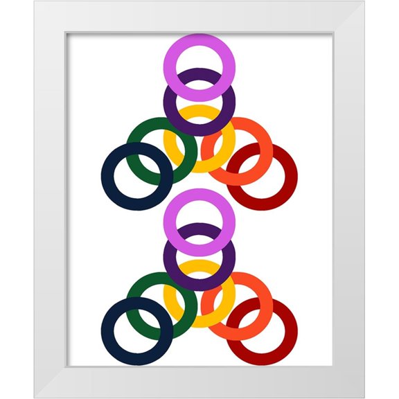 Homawoo, Richard 12x14 White Modern Wood Framed Museum Art Print Titled - Rainbow Circles-1