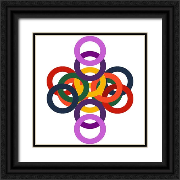 Homawoo, Richard 26x26 Black Ornate Wood Framed with Double Matting Museum Art Print Titled - Rainbow Circles-3