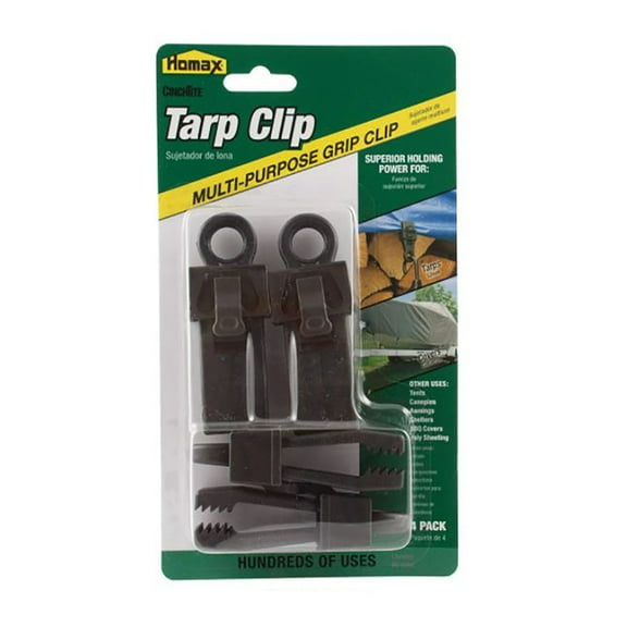 Homax 1/4 inch Cinchtite Tarp Clips, Nylon, Black, 4 Pack