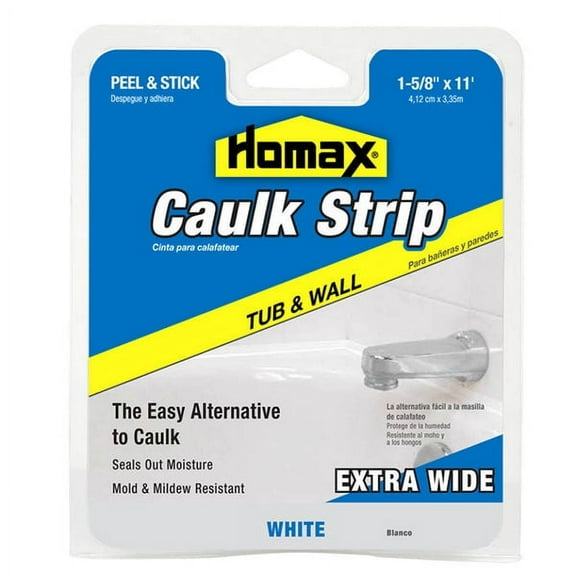 Homax 34040 Tub & Wall Caulk Strip, Extra Wide, White, 1-5/8" x 11'