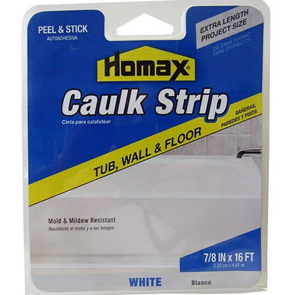 Homax Peel and Stick Caulk Strip for Bathroom Tub & Wall, White, 7/8" X 16'