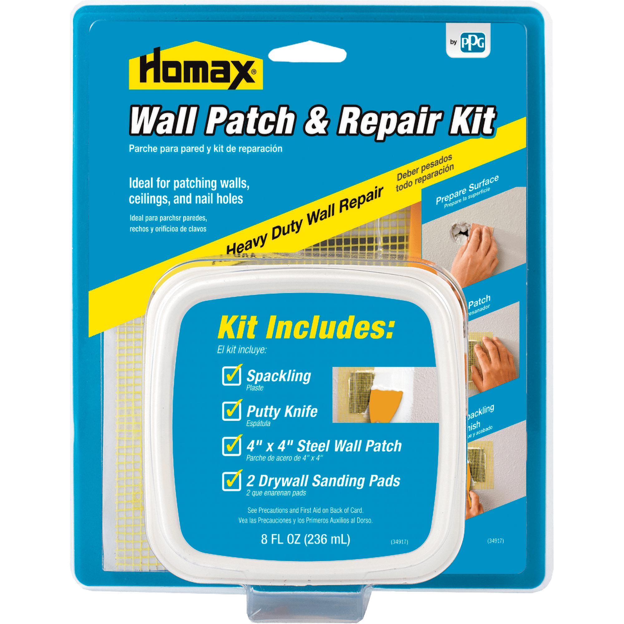 Homax Drywall Patch and Repair Kit, Wall Patch, 4"x4", White