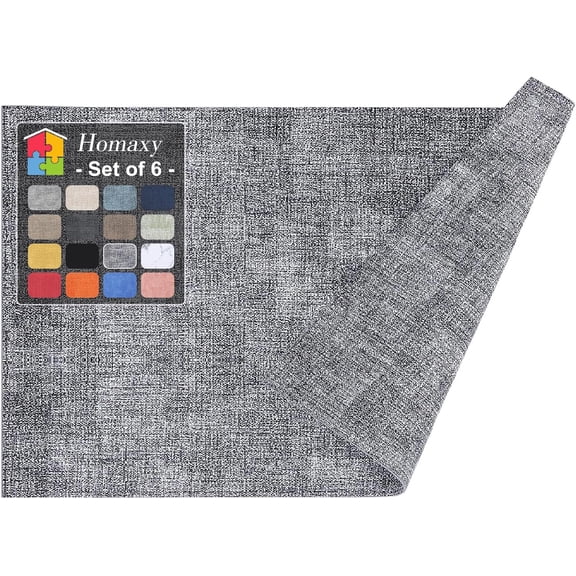 Homaxy Faux Leather Heat Resistant Placemats for Dining Table Set of 6, Waterproof Wipeable Washable PU Table Mats, Easy to Clean Anti-Slip Place Mats, 11.8" x 17", Black & White