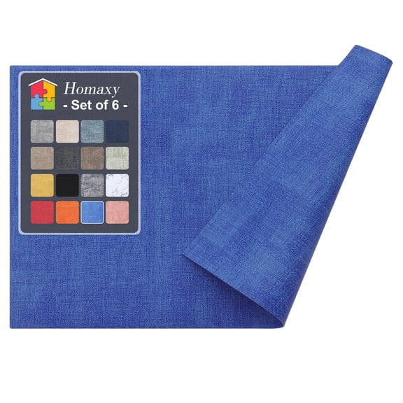 Homaxy Faux Leather Heat Resistant Placemats for Dining Table Set of 6, Waterproof Wipeable Washable PU Table Mats, Easy to Clean Anti-Slip Place Mats, 11.8" x 17", Sea Blue