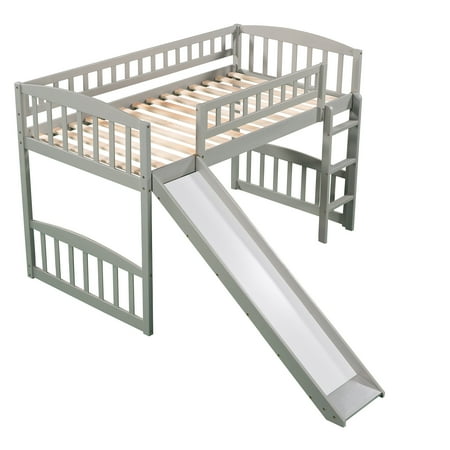 Hombay Child Kids Twin Size Loft Bed with Slide and Ladder, Pine Wood Bed Frame with Guardrails, Slatted Base No Box Spring Needed