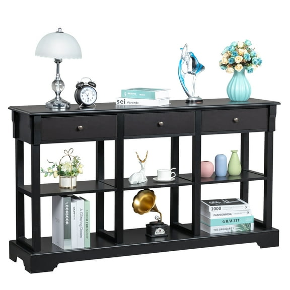 Hombay Retro Console Table for Entryway, Freestanding Storage Cabinet Sofa Table with Drawers and Shelves for Living Room Hallway