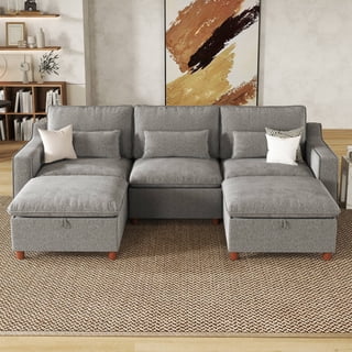Hombryzy 103” Oversized Sectional Sofa with Storage Ottomans, U Shaped Modular Cloud Sofa For Living Room, Gray