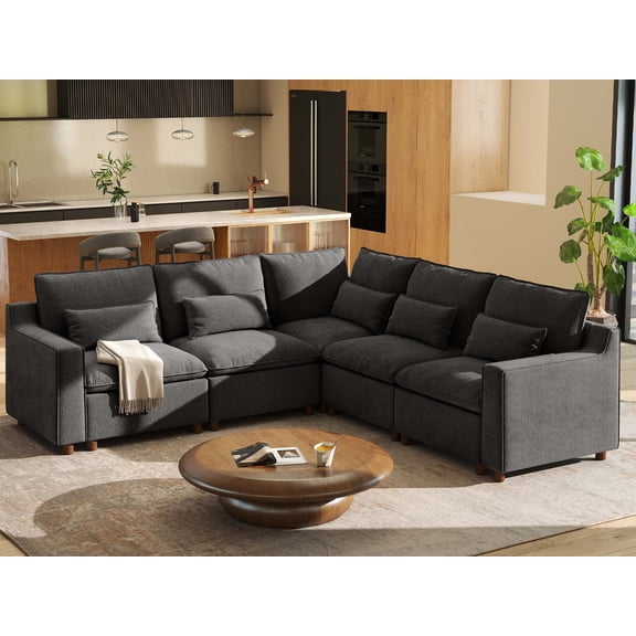 Hombryzy 105"Oversized Modular Sectional Sofa with Corner Seat,Chenille Cloud Corner Couch,V-Shaped Sofa For Living Room,Grey
