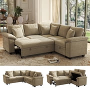 Hombryzy 86  Sectional Sleeper Sofa Bed with Storage Loveseat, V Shaped Couch with Pull out Bed for Living Room, Sand Brown