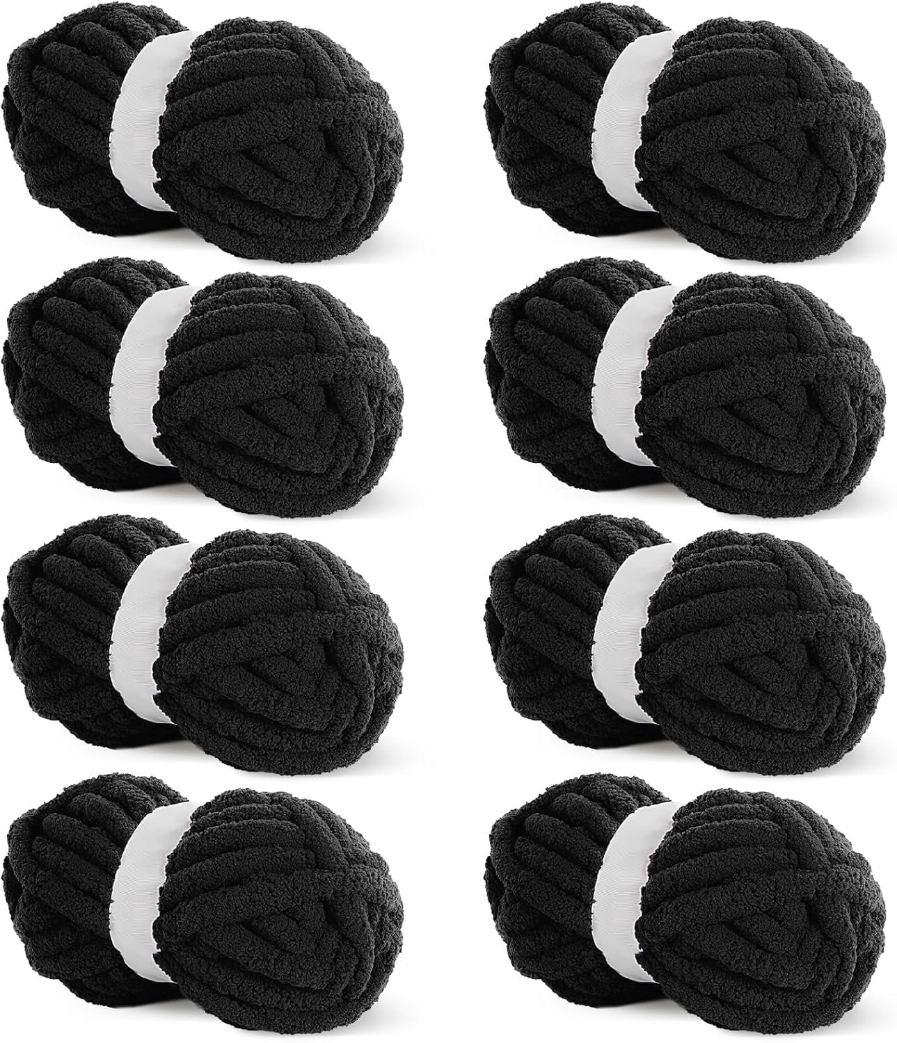 Hombys Black Chunky Chenille Yarn for Crocheting and Knitting, Super Bulky Yarn for Blankets, Soft Plush, 8 Jumbo Packs (27 yds, 8 oz Each)