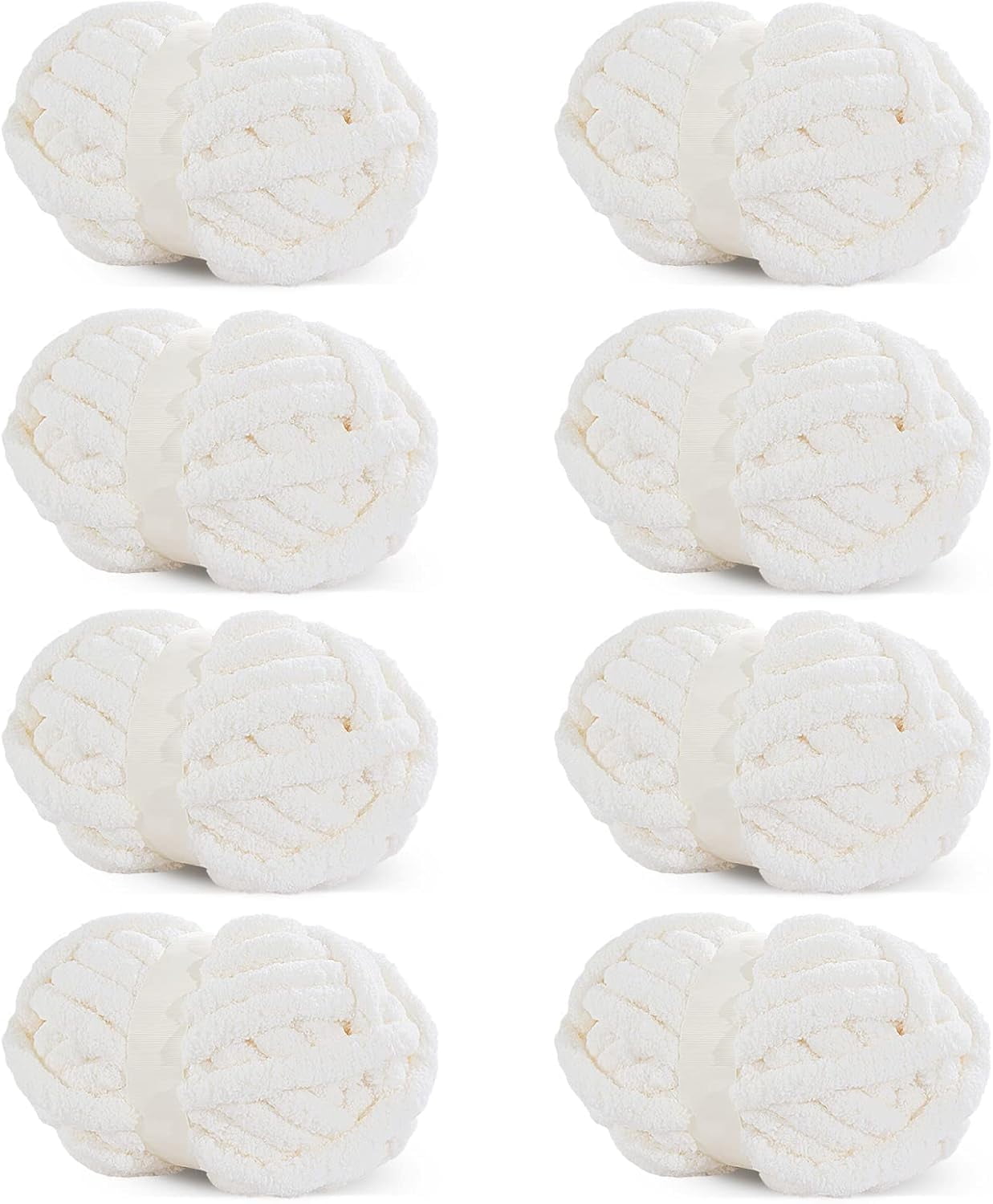 Hombys Cream White Chunky Chenille Yarn for Crocheting and Knitting, Super Bulky Yarn for Blankets, Soft Plush, 8 Jumbo Packs (27 yds, 8 oz Each)