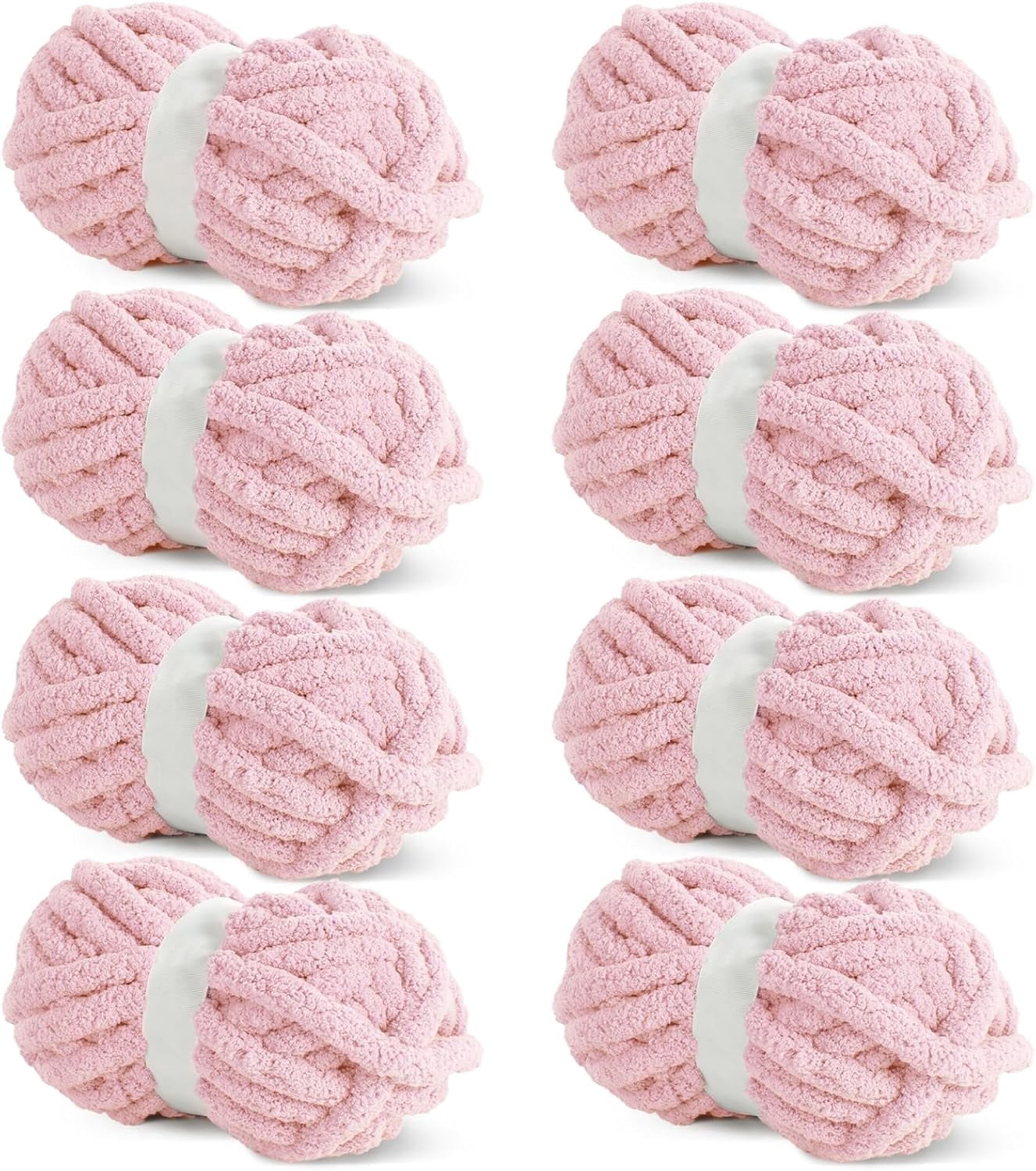 Hombys Pink Chunky Chenille Yarn for Crocheting and Knitting, Super Bulky Yarn for Blankets, Soft Plush, 8 Jumbo Packs (27 yds, 8 oz Each)