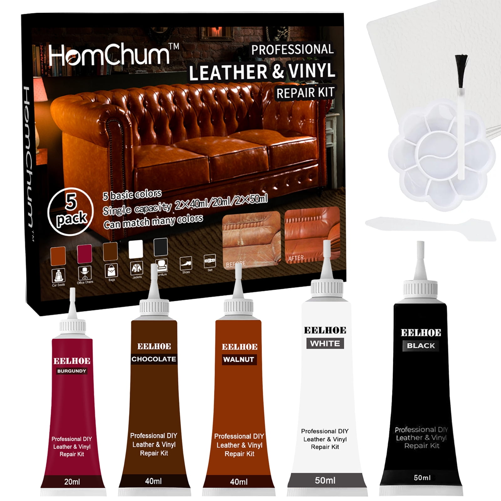 Homchum Brown Leather Repair Kits for Couches, Vinyl and Leather Repair