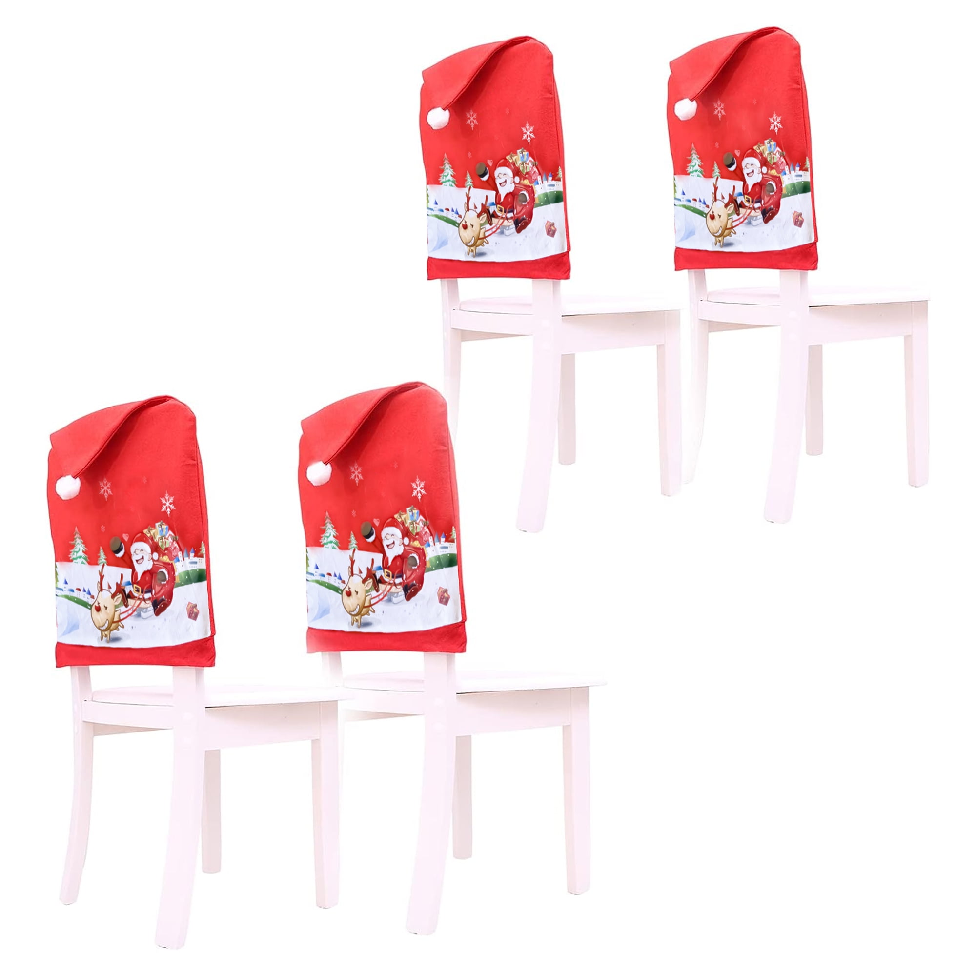 Homchum Christmas Chair Back Cover Set of 4, Santa Clause Red Hat