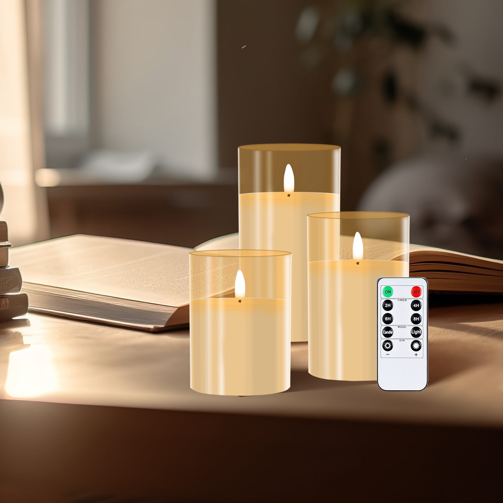 Homchum Flameless Candles, Wireless Control Flickering LED Candles