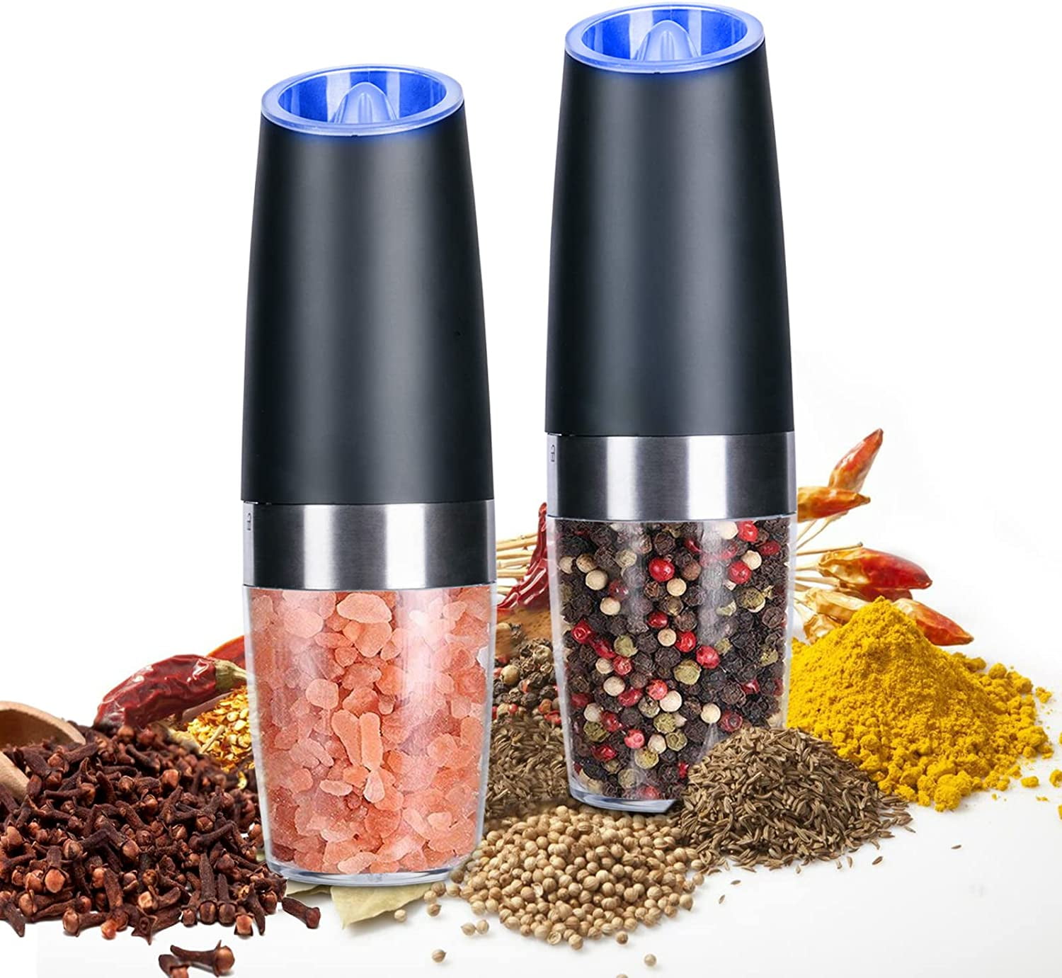 Homchum Gravity Electric Salt and Pepper Grinder Mill Set with Safety ...