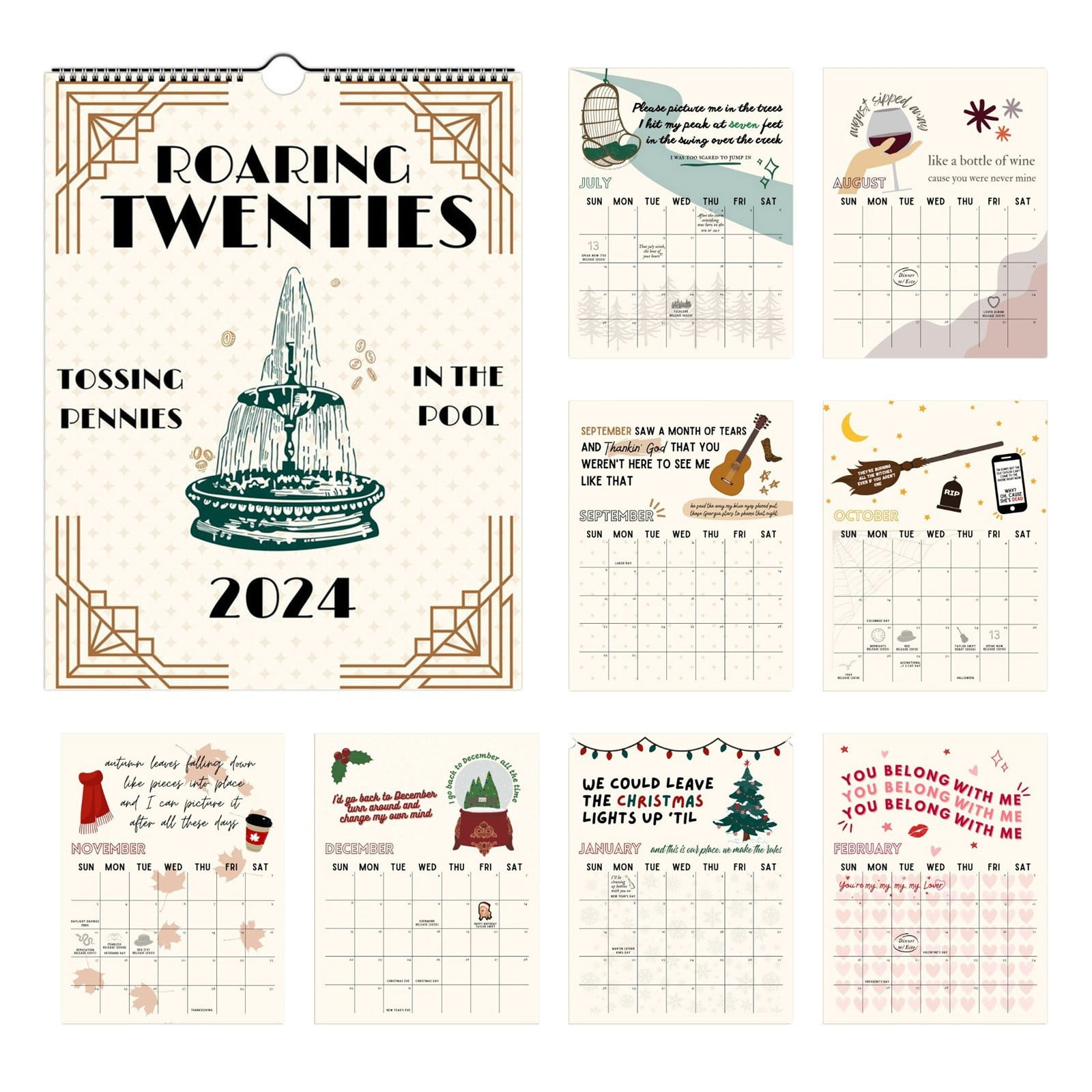 2024 Roaring Twenties Calendar Home Office Monthly Square Wall