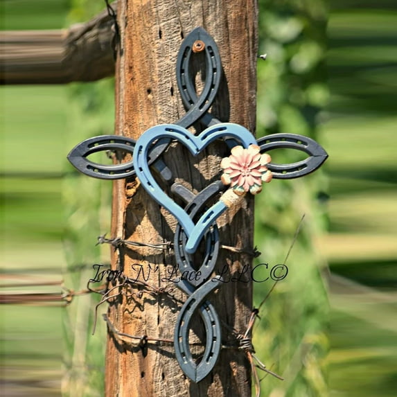 Homchy Atural Horsehsoe Cross with Heart Metal Wall Art Horseshoe Cross Outdoor Patio Home DecorHome Decor One Size
