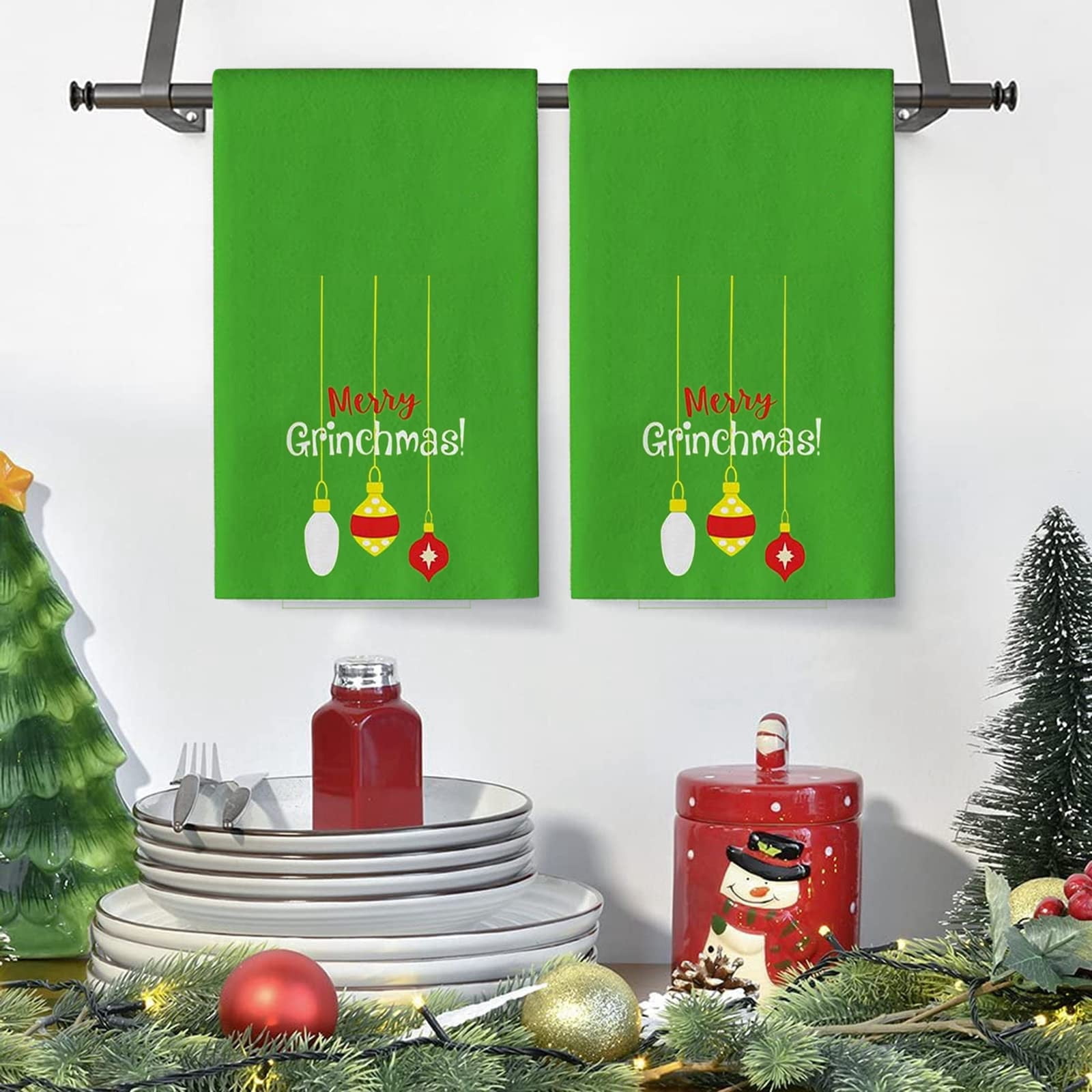 Tuelaly Christmas Kitchen Towels and Dishcloths,Merry Christmas Tree  Snowman Dish Towels,Gnome Red Buffalo Plaid Truck Holiday Tea Hand Towels