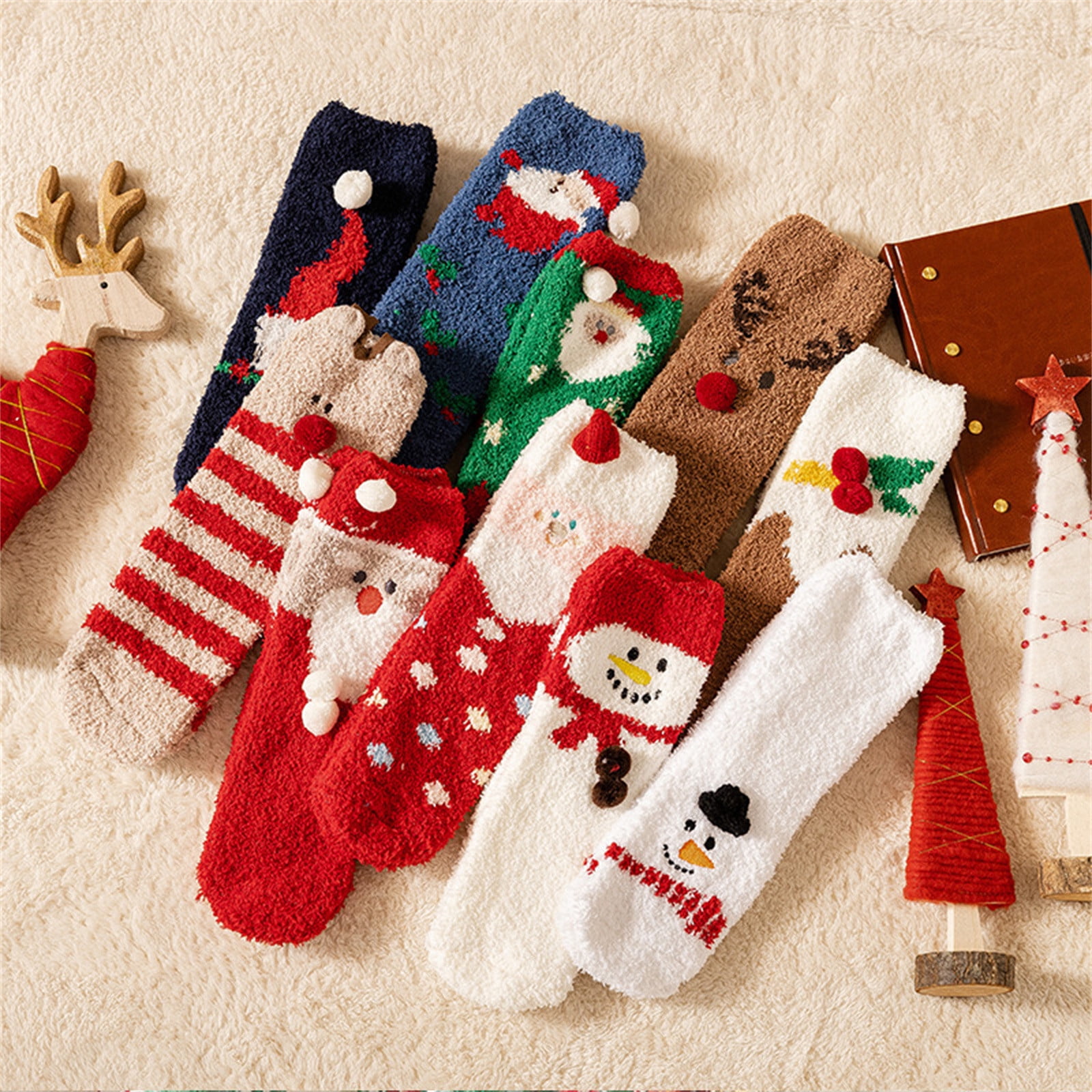 Homchy Christmas Socks for Kids,Christmas Warm Cozy Puffy Cartoon Socks