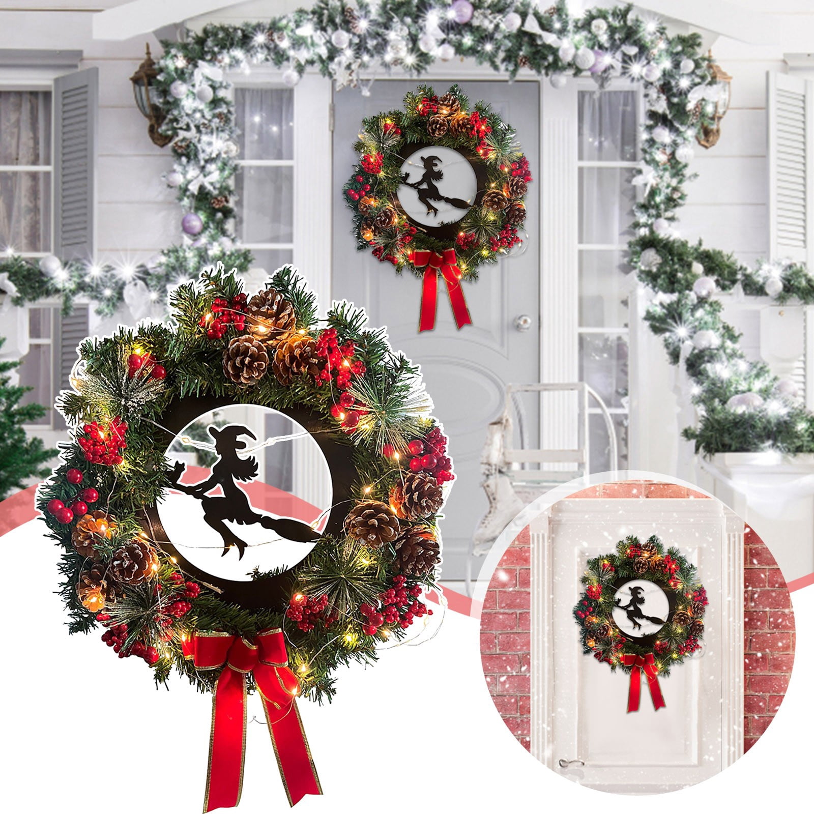 Homchy Christmas Wreath Pvc Decorated Christmas Wreaths For Front Door ...