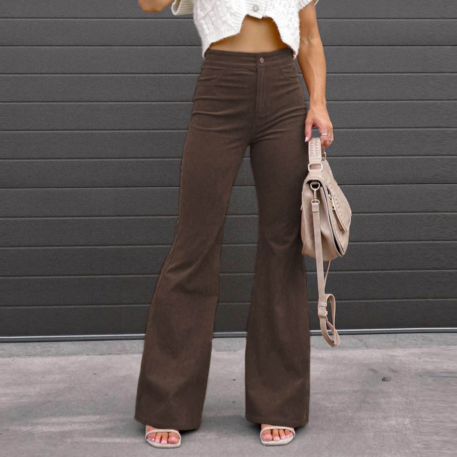 Curve-Fit Bellbottoms Corduroy Pants Women High-Waist Vintage Flare