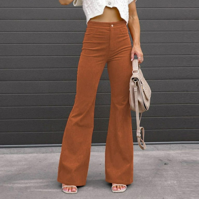 Homchy Corduroy Pants for Women High Waist Flared Pants