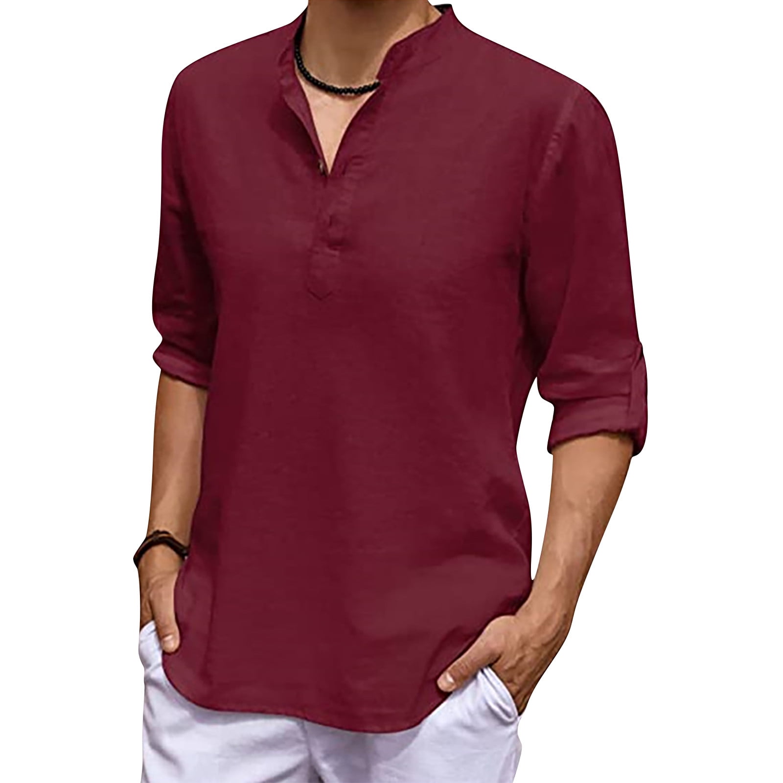 Homchy Designer Spring Summer Men Casual Cotton Linen Solid Color