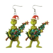 Homchy Earrings 1pair Cute Cartoon Christmas Grinch Earrings Gift for Women Girl