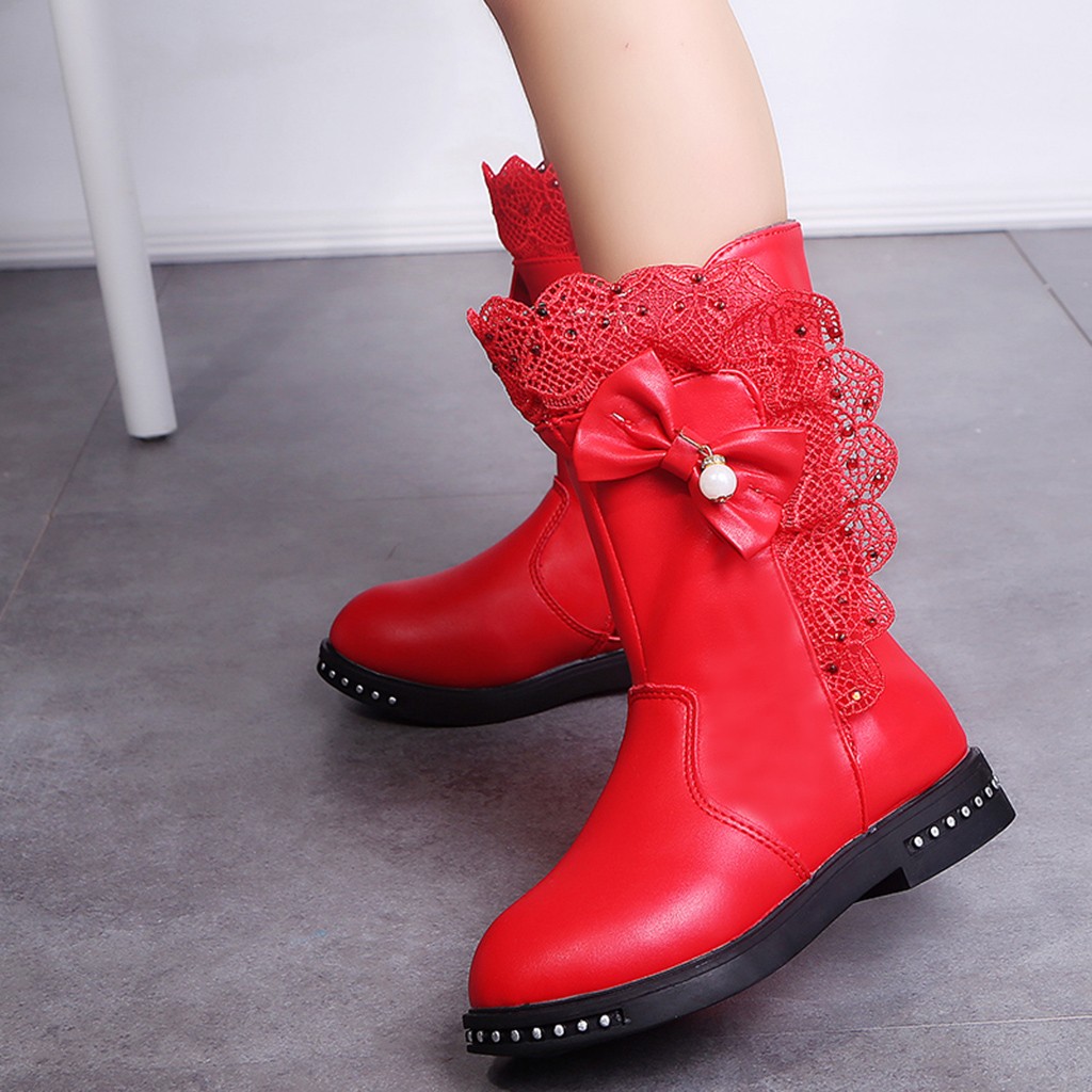 Homchy Half Boots Children Kids Baby Girls Winter Warm Bowknot Lace