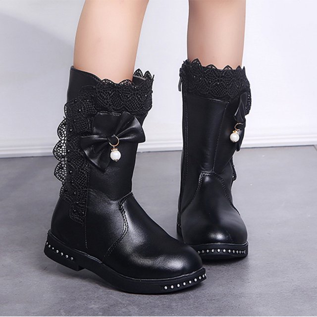 Homchy Half Boots Children Kids Baby Girls Winter Warm Bowknot Lace