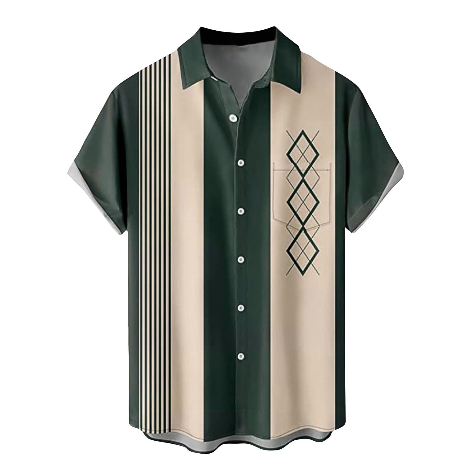 Lucky Paradise Men's Camp Shirt - Vintage Cuban Style Bowling Shirt, Black & White, Made In USA