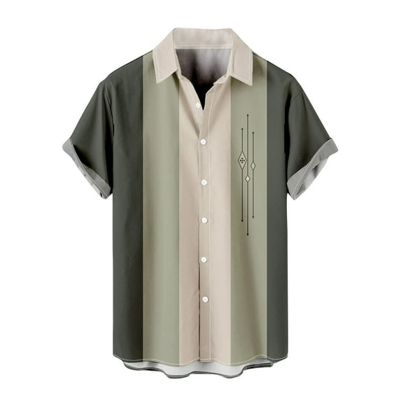 Homchy Mens Shirts Men's Vintage Bowling Shirt Short Sleeve Button Down Hawaiian Summer Beach Printed Casual Shirts Gifts for Men Dark Gray Polyester M