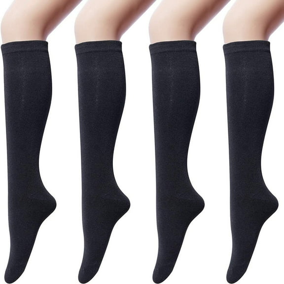 Homchy Socks 4 Pairs Women's Cotton Knee High Socks Casual Solid Knit Knee Socks (black)
