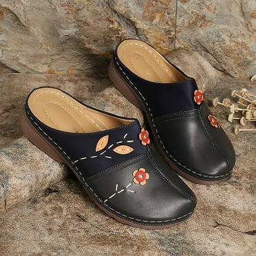 Homchy Women Gracosy Clogs Shoes Leather Loafers Slip On Mules Antil Slip Beach Sals